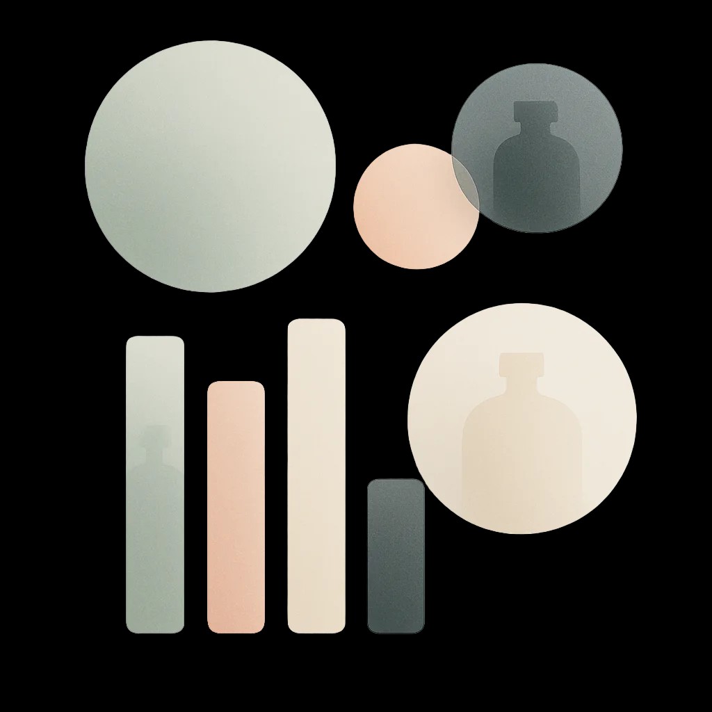 Minimalist data visualization showing perfume analytics and mood tracking in beautiful clean design