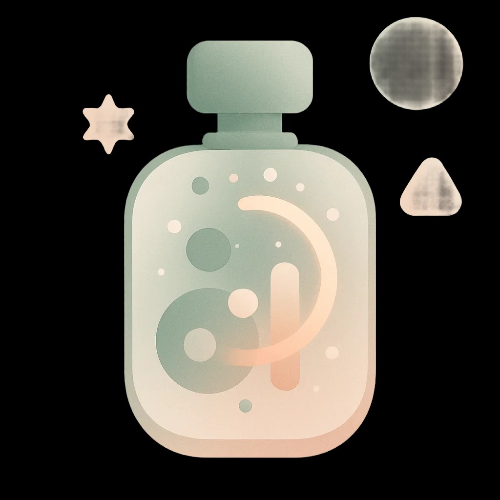 Chaotic flat lay of perfume bottles and decants scattered across a surface